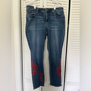 Crown and Ivy Frayed Jeans with Red Embroidery